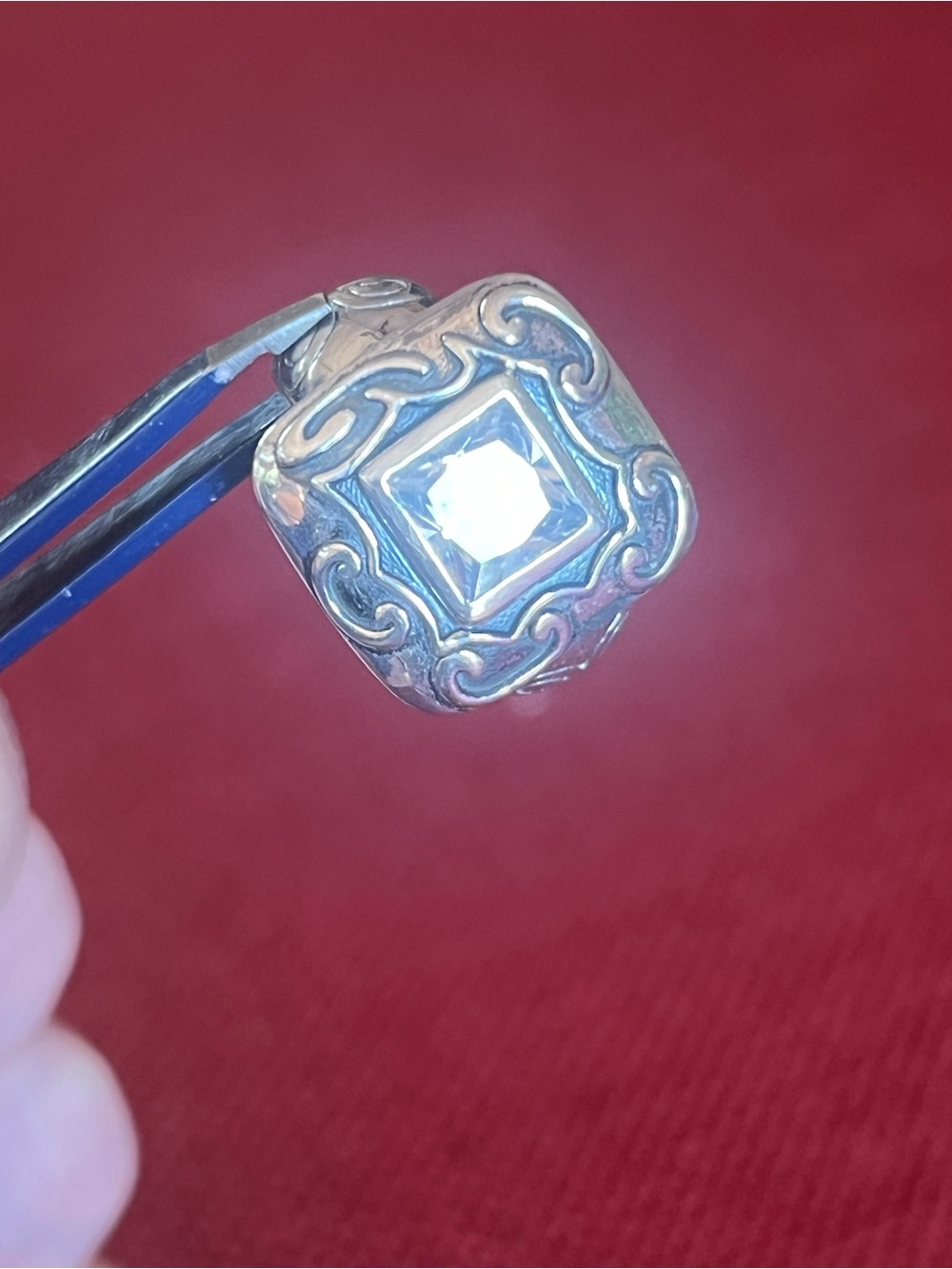Silpada Silver Ring with Clear Square Stone and Filigree - Picture 4 of 16